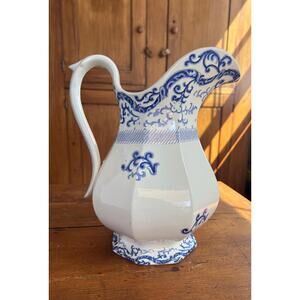 Antique Blue + White Pitcher 11.5" Porcelain Vase Samuel Alcock & Co 1840s